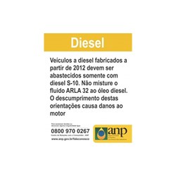 ANP - Placa Adesiva Aviso Diesel S-10