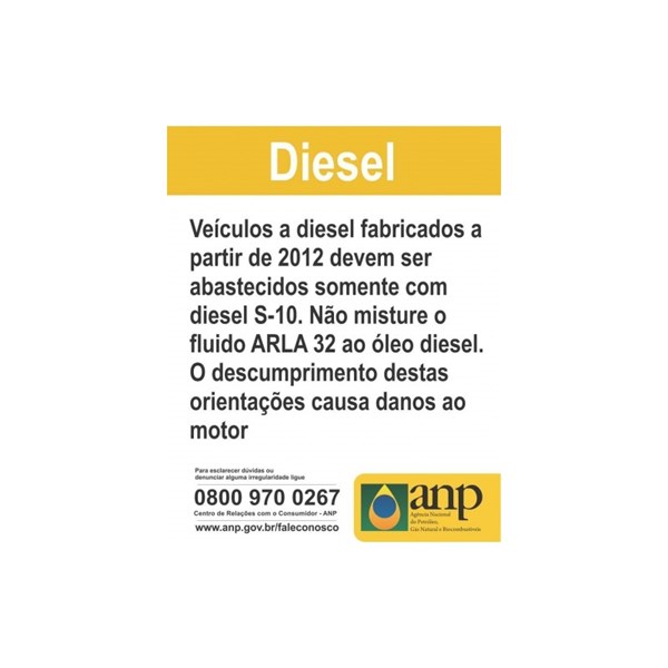 ANP - Placa Adesiva Aviso Diesel S-10