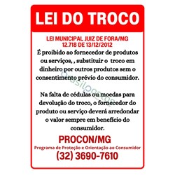 PLACA - LEI DO TROCO /  Juiz Fora/MG