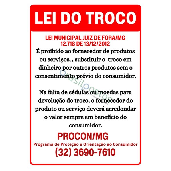PLACA - LEI DO TROCO /  Juiz Fora/MG